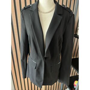 White House black market military style blazer w leather accent sz 8 shoulder pa